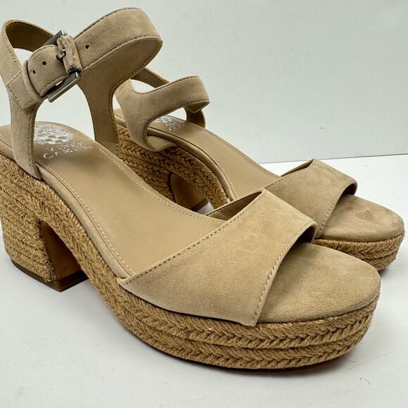 NEW Vince Camuto Ranneli Tan Suede Leather Espadrille Platform Sandal - Picture 9 of 15